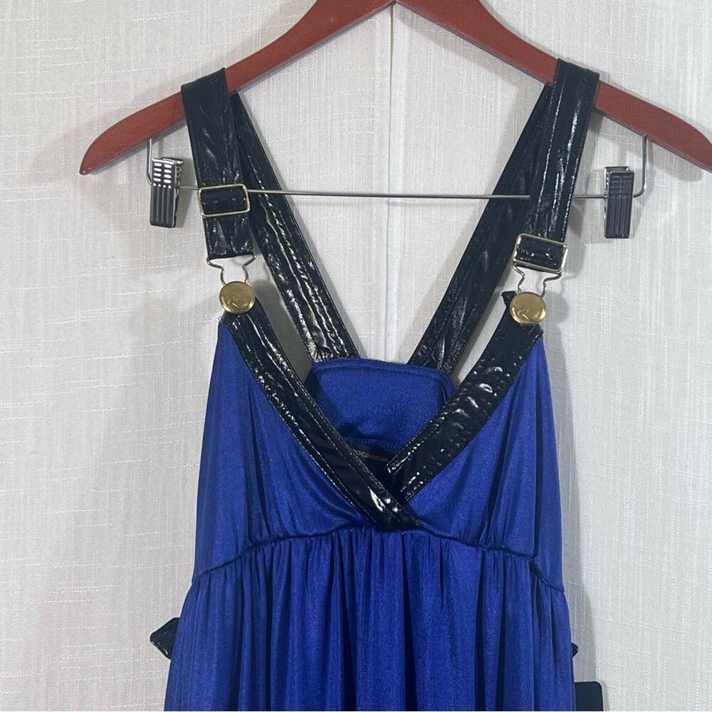 Rocawear NWT Blue Faux Patent Leather Buckle Strap Mini Babydoll Dress Size L - Picture 2 of 15